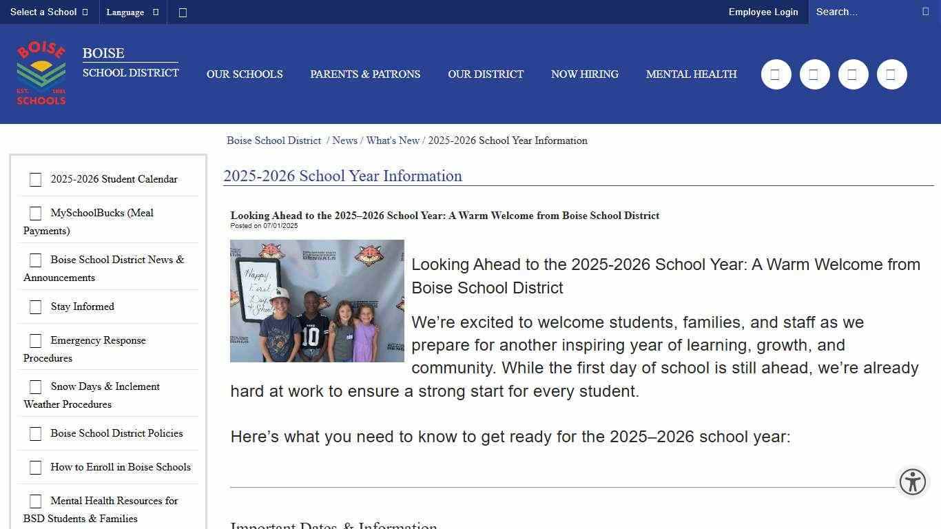 2025-2026 School Year Information - Boise School District